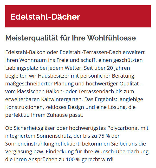 hochwertige Balkon-&Uuml;berdachung aus Edelstahl in der N&auml;he von  Karlsruhe